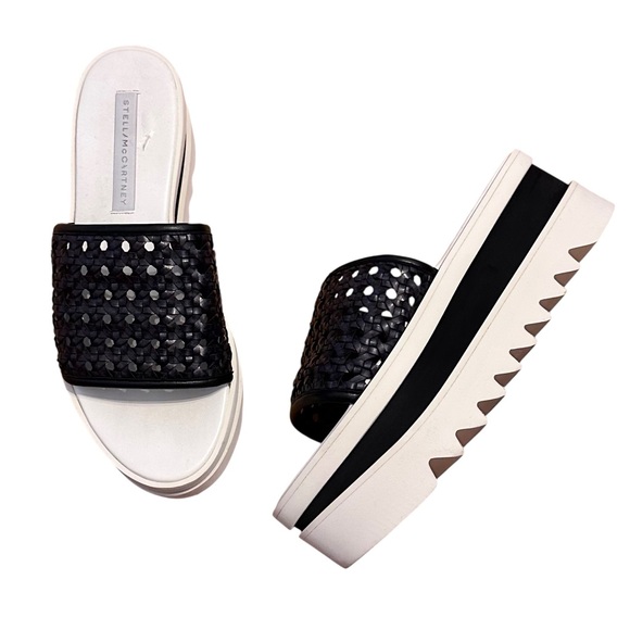 Stella McCartney Elyse Platform Sandals Size 39 9  White Black - Picture 1 of 8